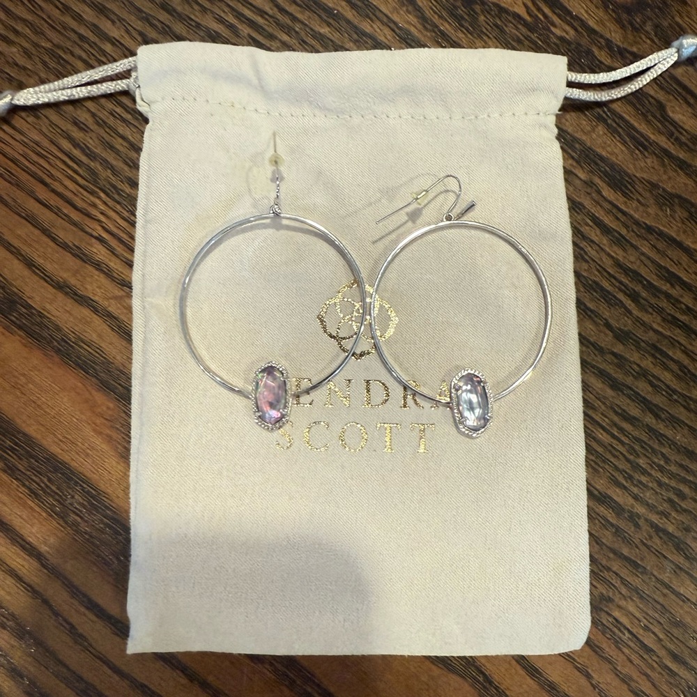 Kendra Scott Silver Hoops with Pink and Blue Iridescent Accents
